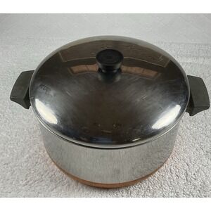 Revere Ware Copper Bottom 6 Qt Stock Pot & Lid Stainless Steel 10" x 4 ¾" USA